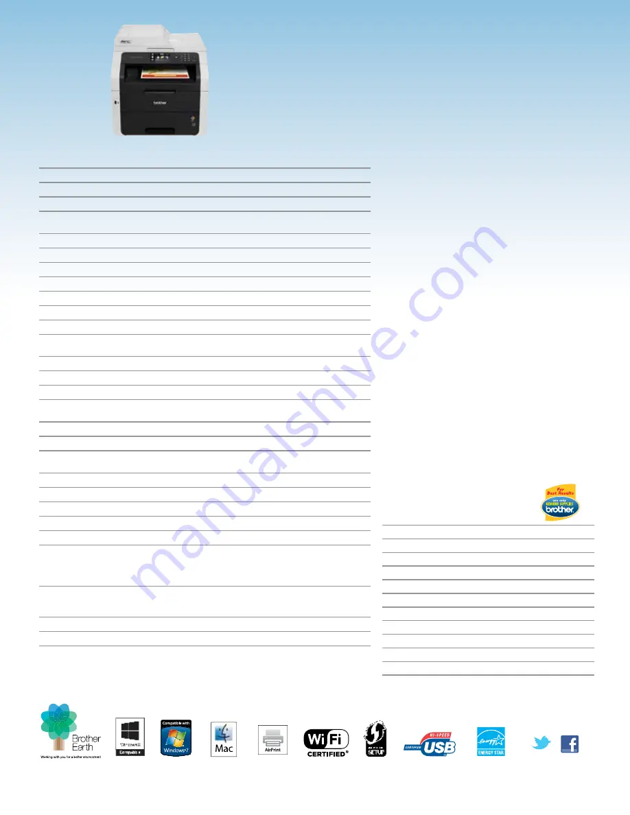 Brother MFC-9340CDW Specfications Download Page 2