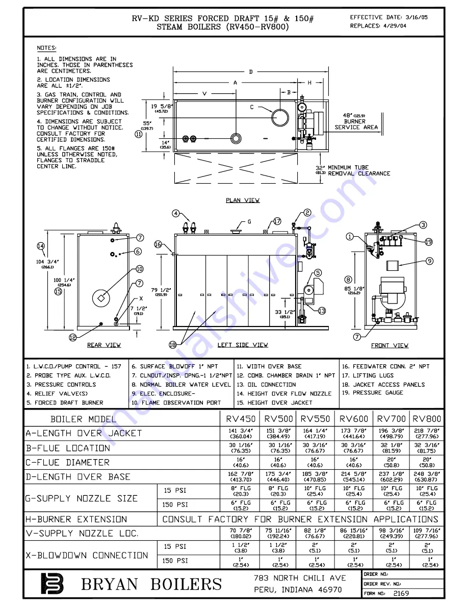 Bryan Boilers Knockdown RV-450 Specification Sheet Download Page 1