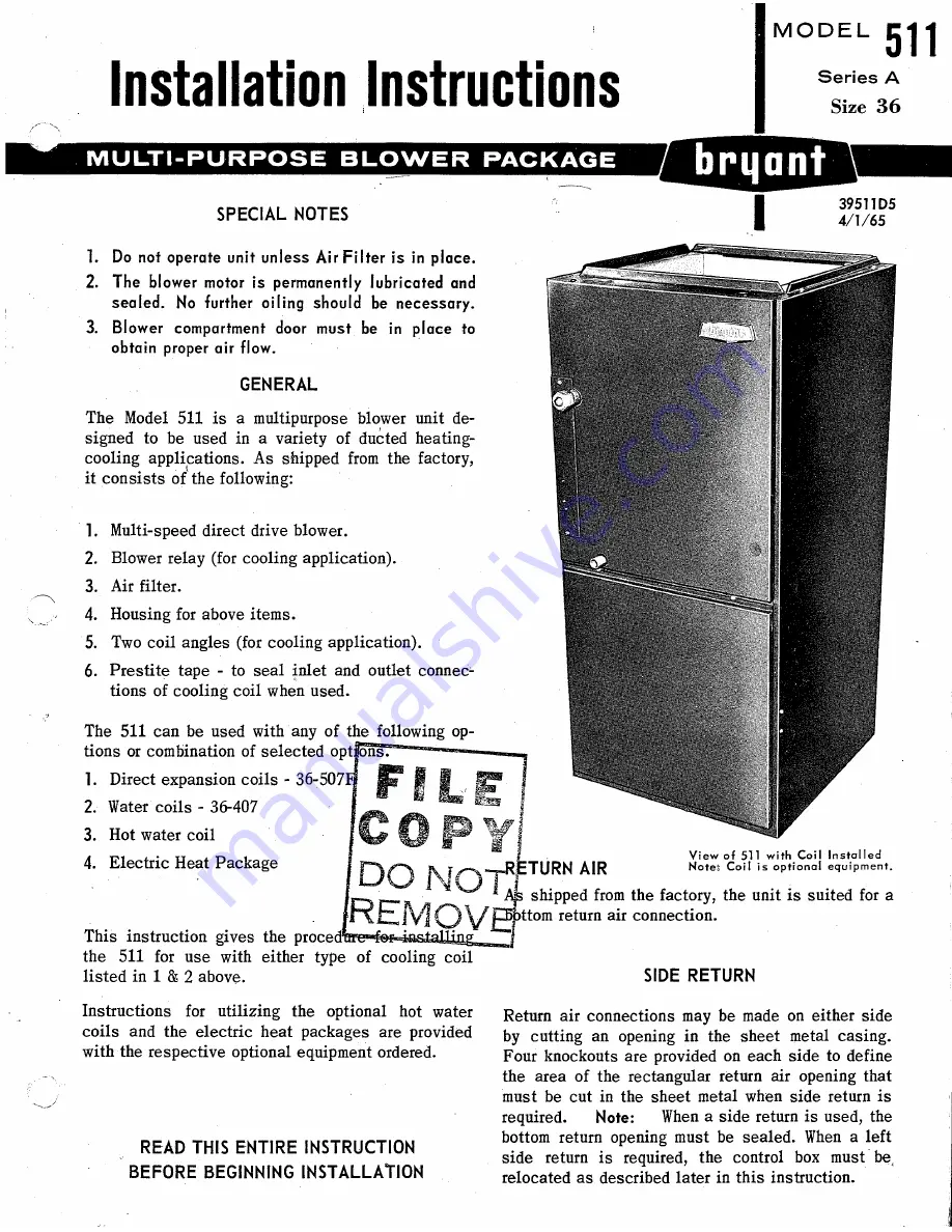 Bryant 36-511 Installation Instructions Manual Download Page 1