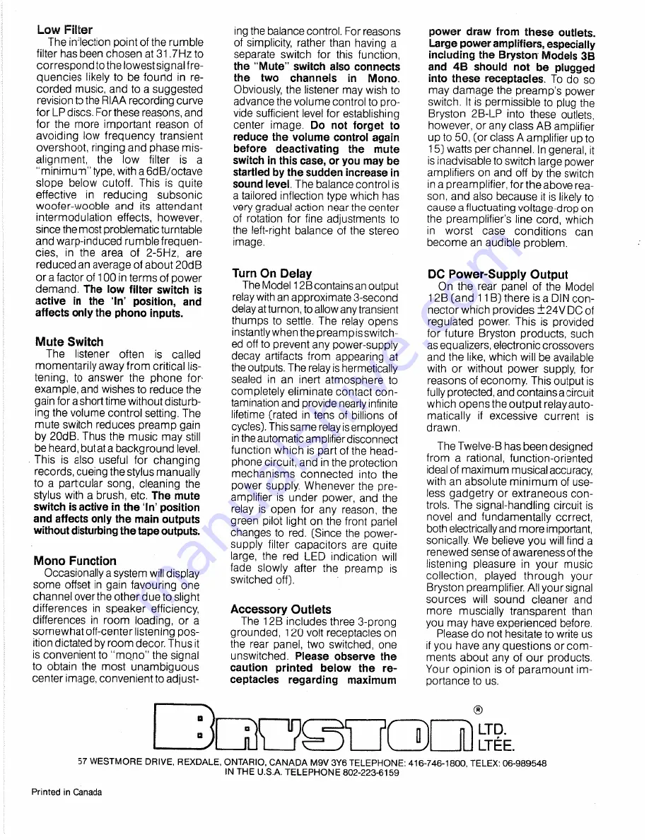 Bryston 11B Instruction Manual Download Page 3