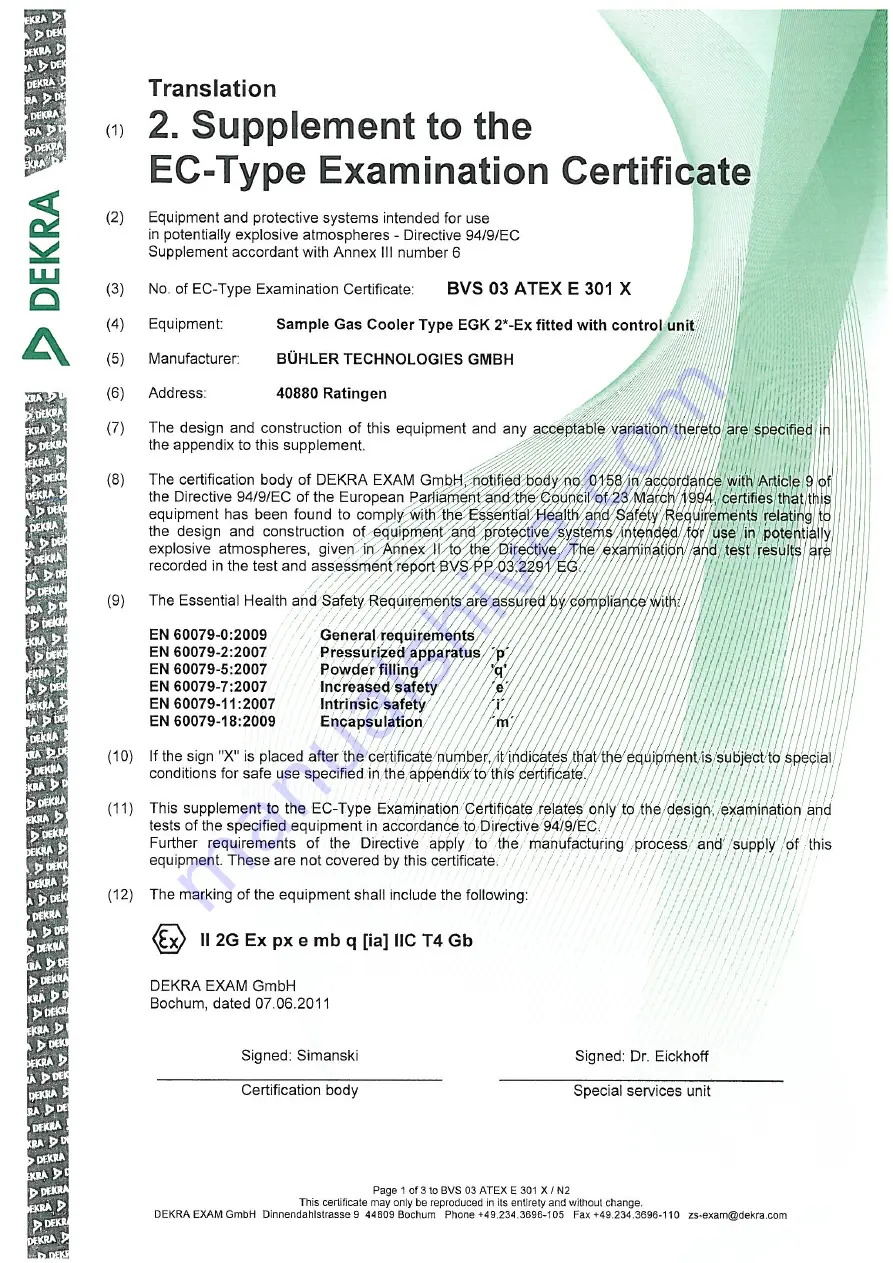 Bühler technologies EGK 2A Ex Installation And Operation Instructions Manual Download Page 44