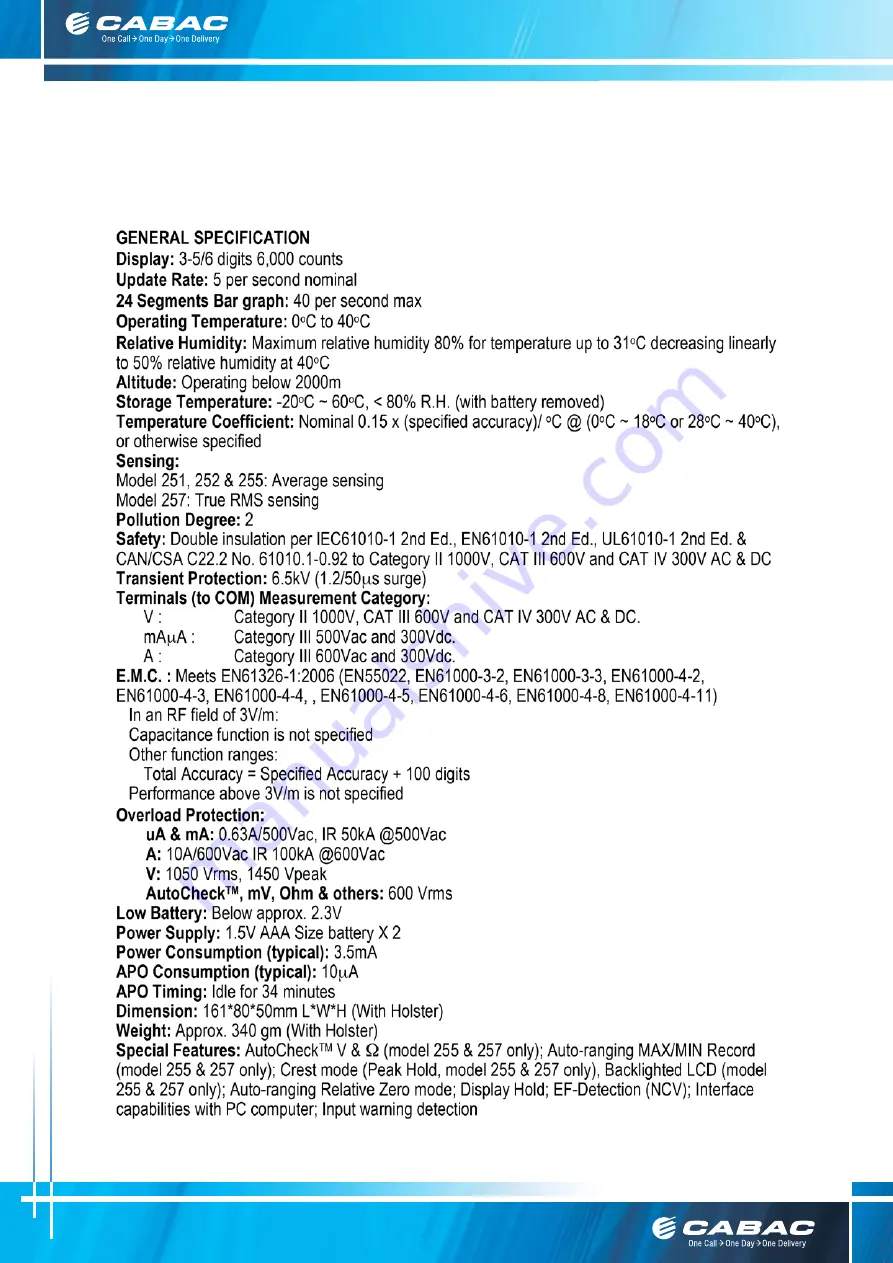 CABAC BM251 Operation Manual Download Page 13