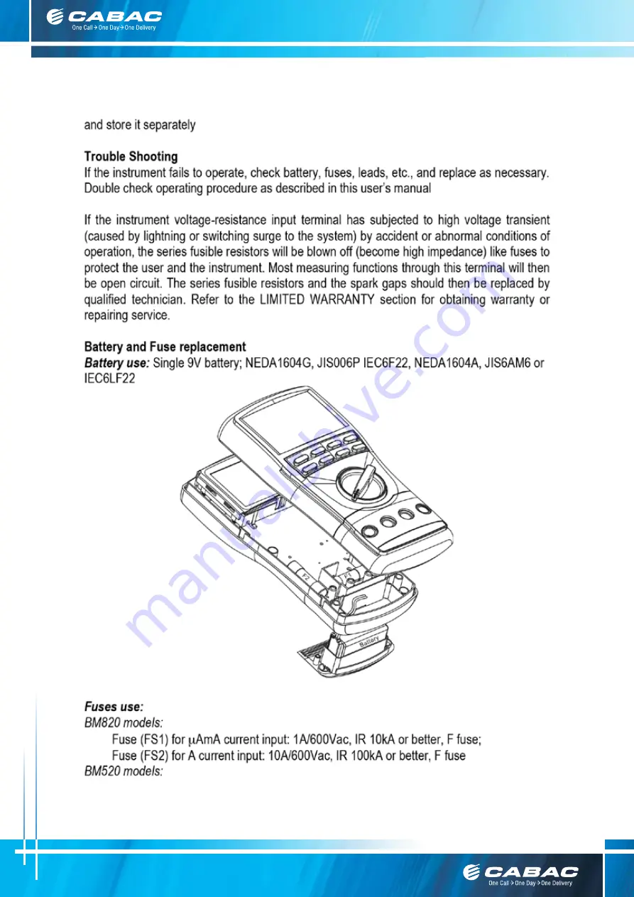 CABAC BM525 Operation Manual Download Page 18