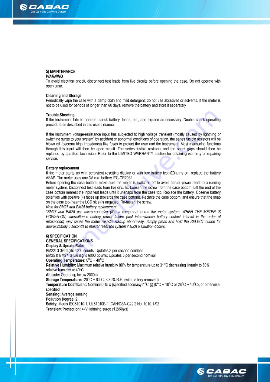 CABAC TBM27 Operation Manual Download Page 6