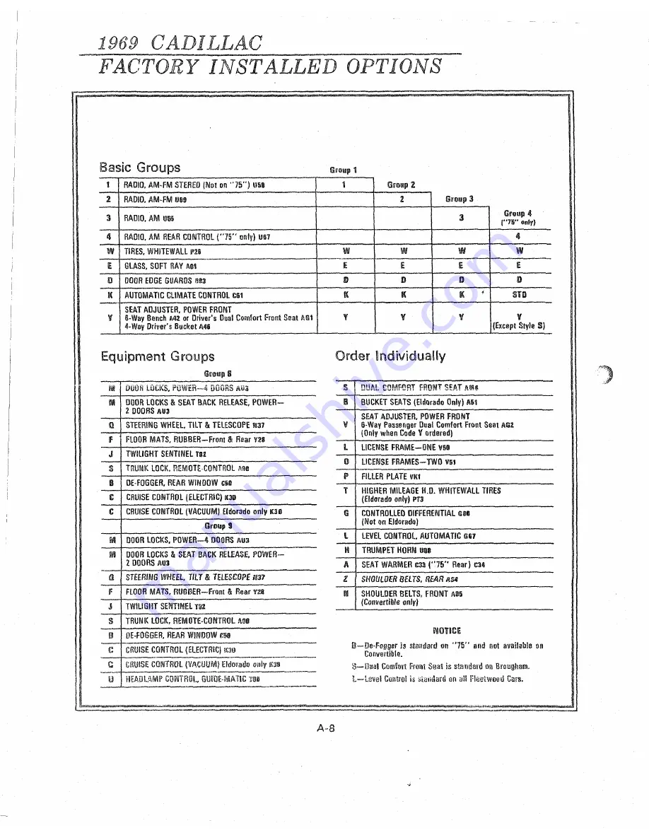 Cadillac Calais 1969 Data Book Download Page 16