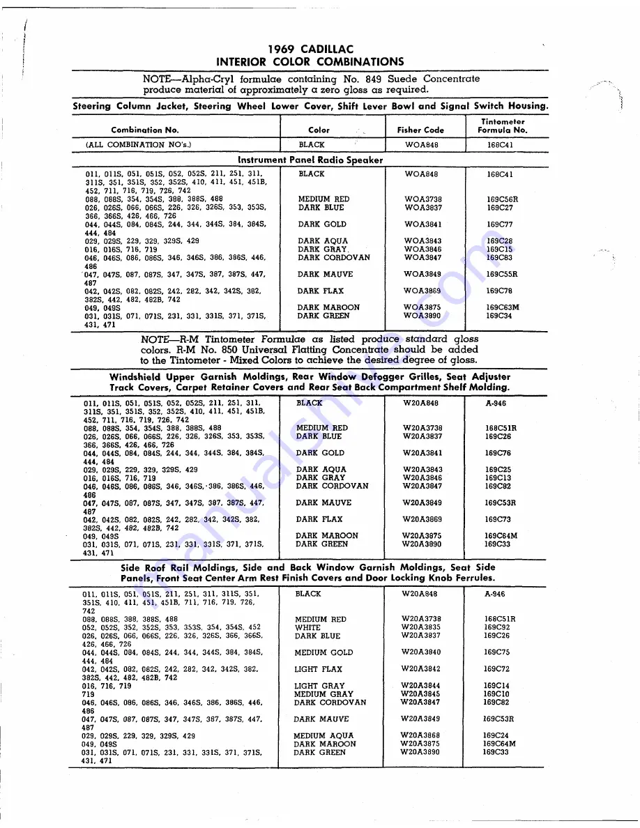 Cadillac Calais 1969 Data Book Download Page 245