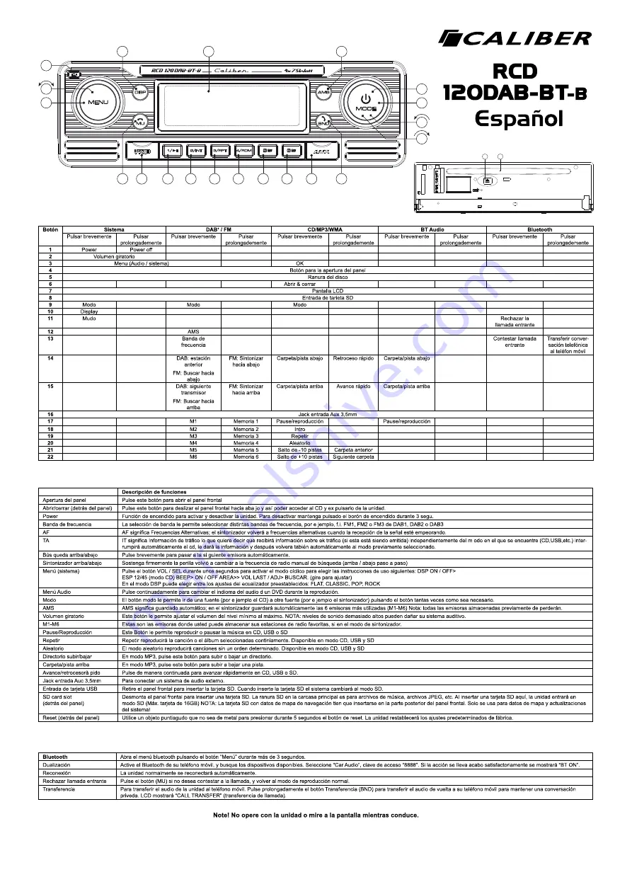 Caliber RCD 120DAB-BT-B Quick Start Manual Download Page 14