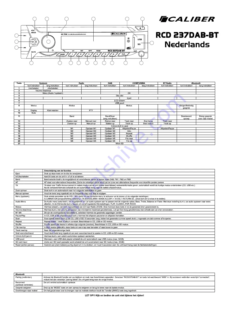 Caliber RCD 237DAB-BT Quick Start Manual Download Page 6