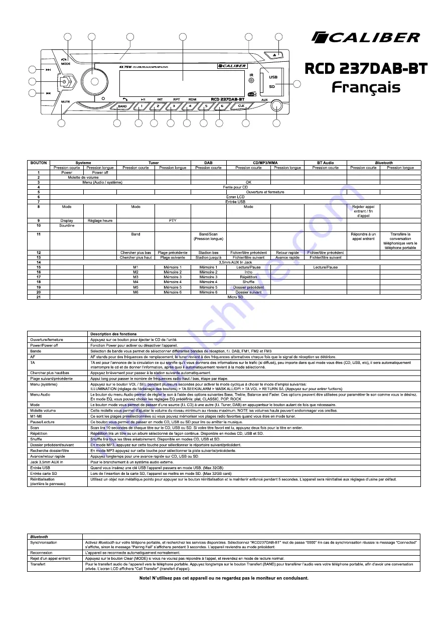 Caliber RCD 237DAB-BT Скачать руководство пользователя страница 8