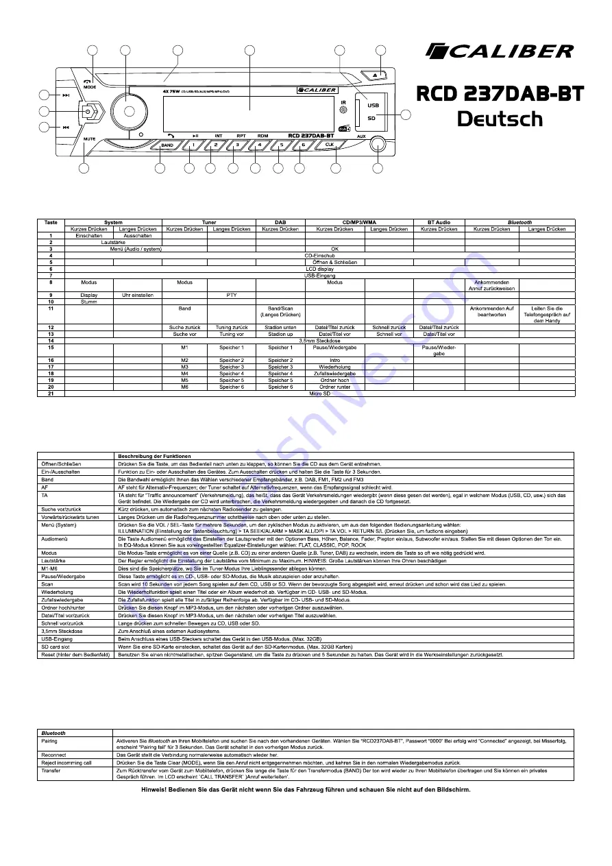 Caliber RCD 237DAB-BT Quick Start Manual Download Page 10