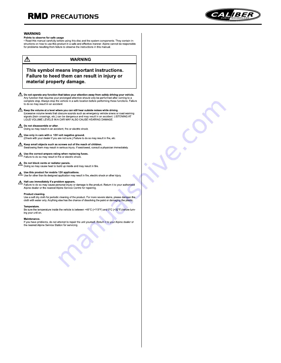 Caliber RMD 212 Quick Start Quide Download Page 3