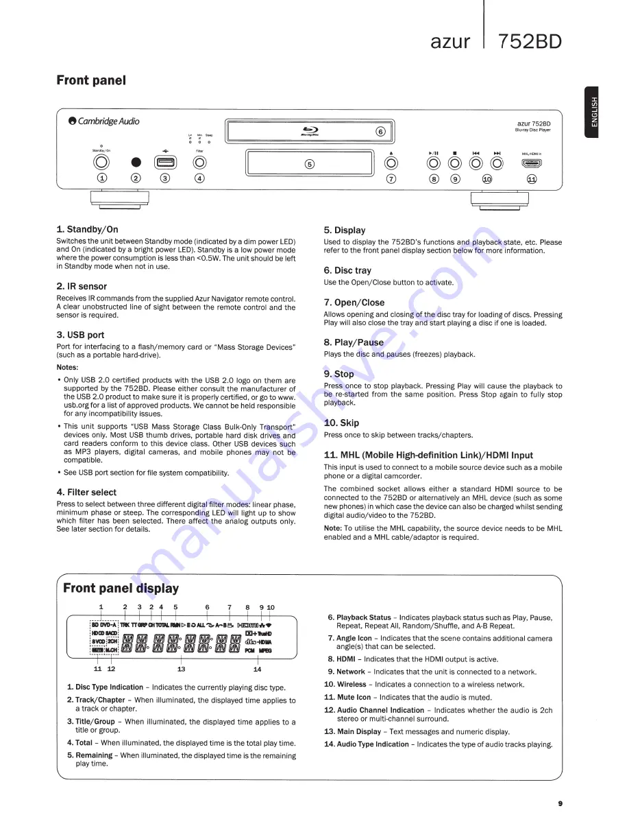 Cambridge Audio Azur 752BD Скачать руководство пользователя страница 9