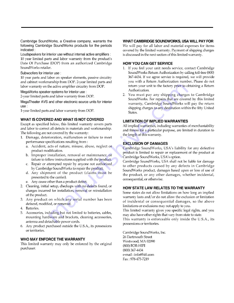 Cambridge SoundWorks NEWTON HD MC600HD User Manual Download Page 11