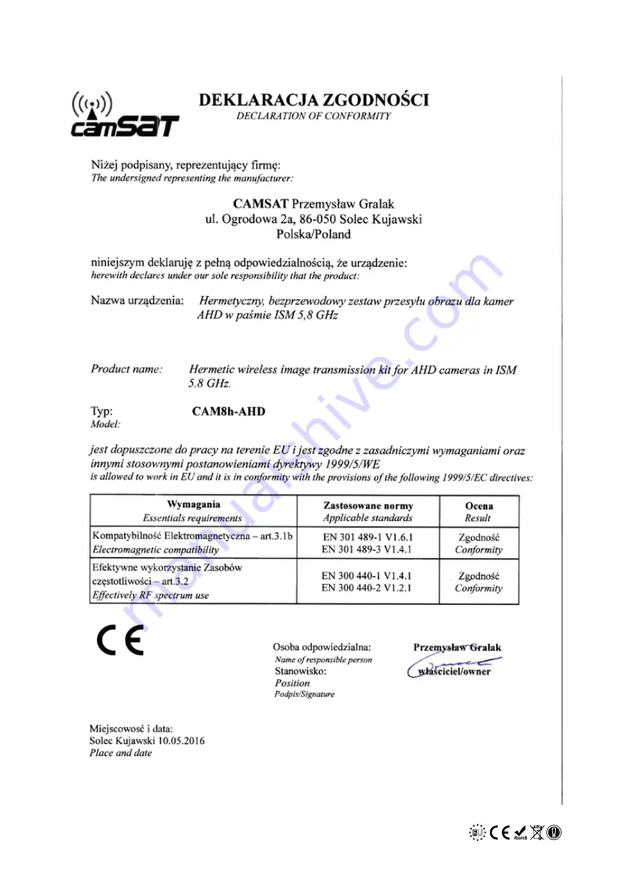 Camsat CAM8h-AHD Скачать руководство пользователя страница 12