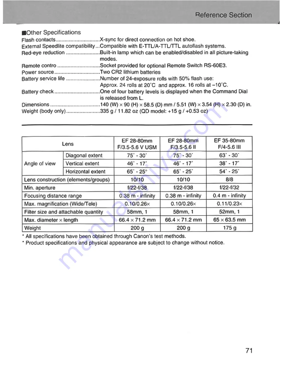 Canon 2068A002 - EOS Rebel 2000 SLR Camera Instruction Manual Download Page 71