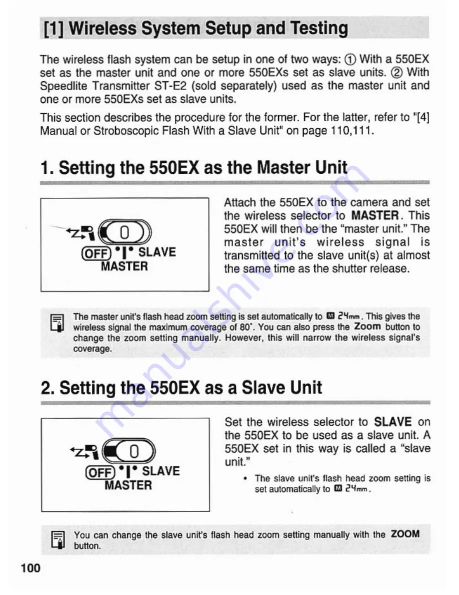 Canon 550EX - Speedlite - Hot-shoe clip-on Flash Instructions Manual Download Page 100