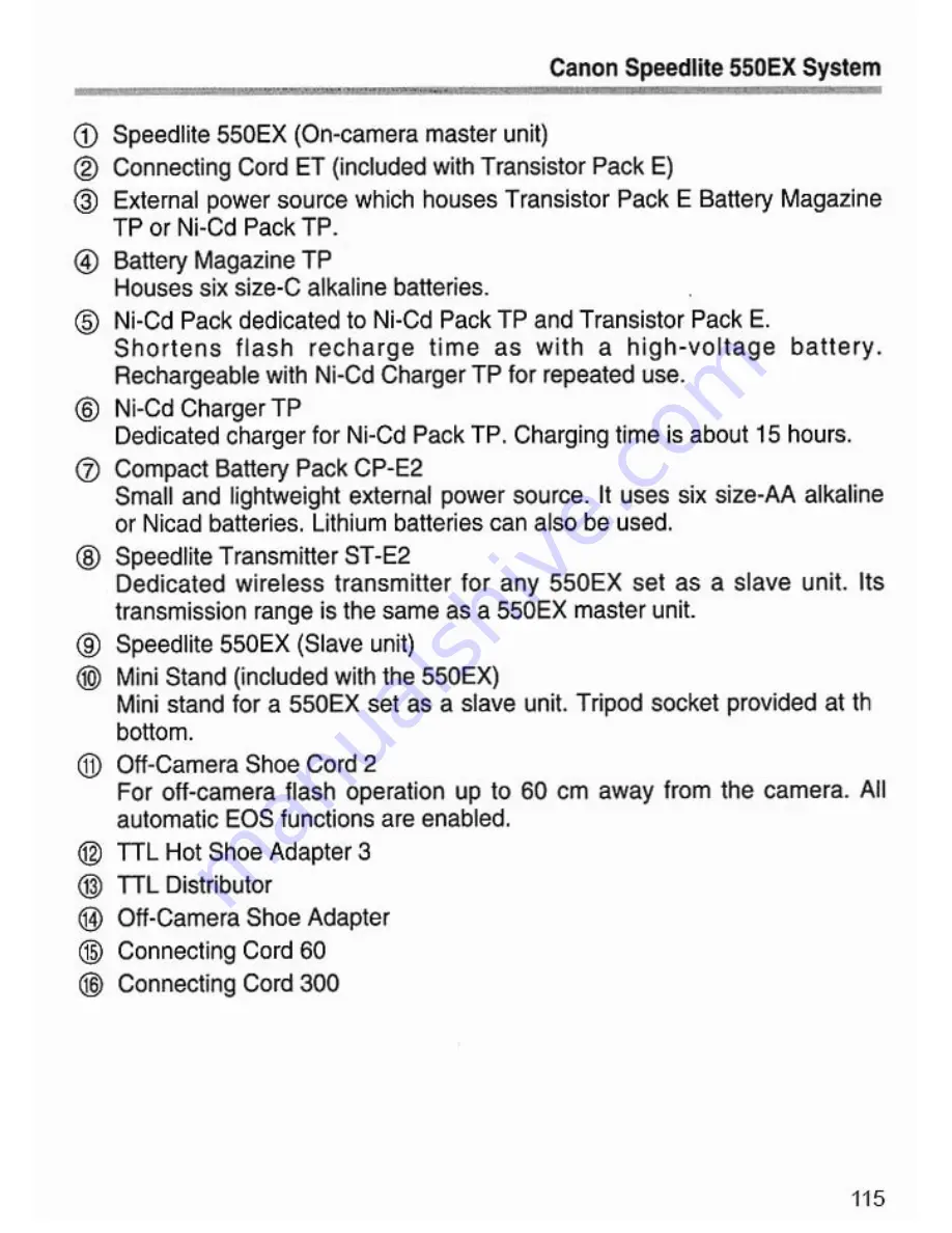 Canon 550EX - Speedlite - Hot-shoe clip-on Flash Instructions Manual Download Page 115