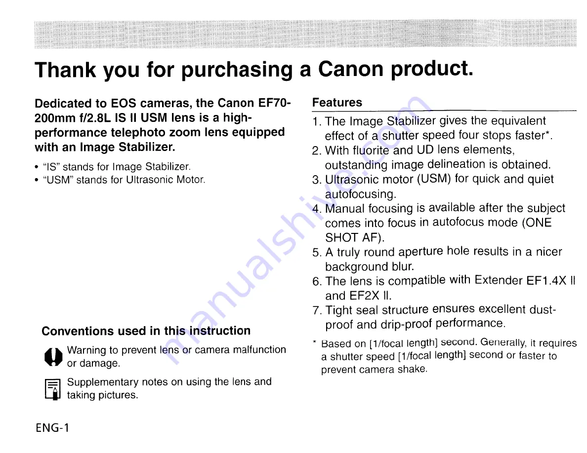 Canon EF 70-200mm f/2.8L IS II USM Instructions Manual Download Page 2