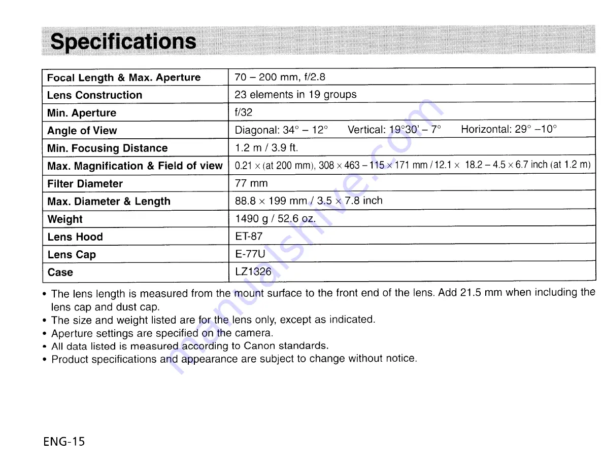 Canon EF 70-200mm f/2.8L IS II USM Instructions Manual Download Page 16