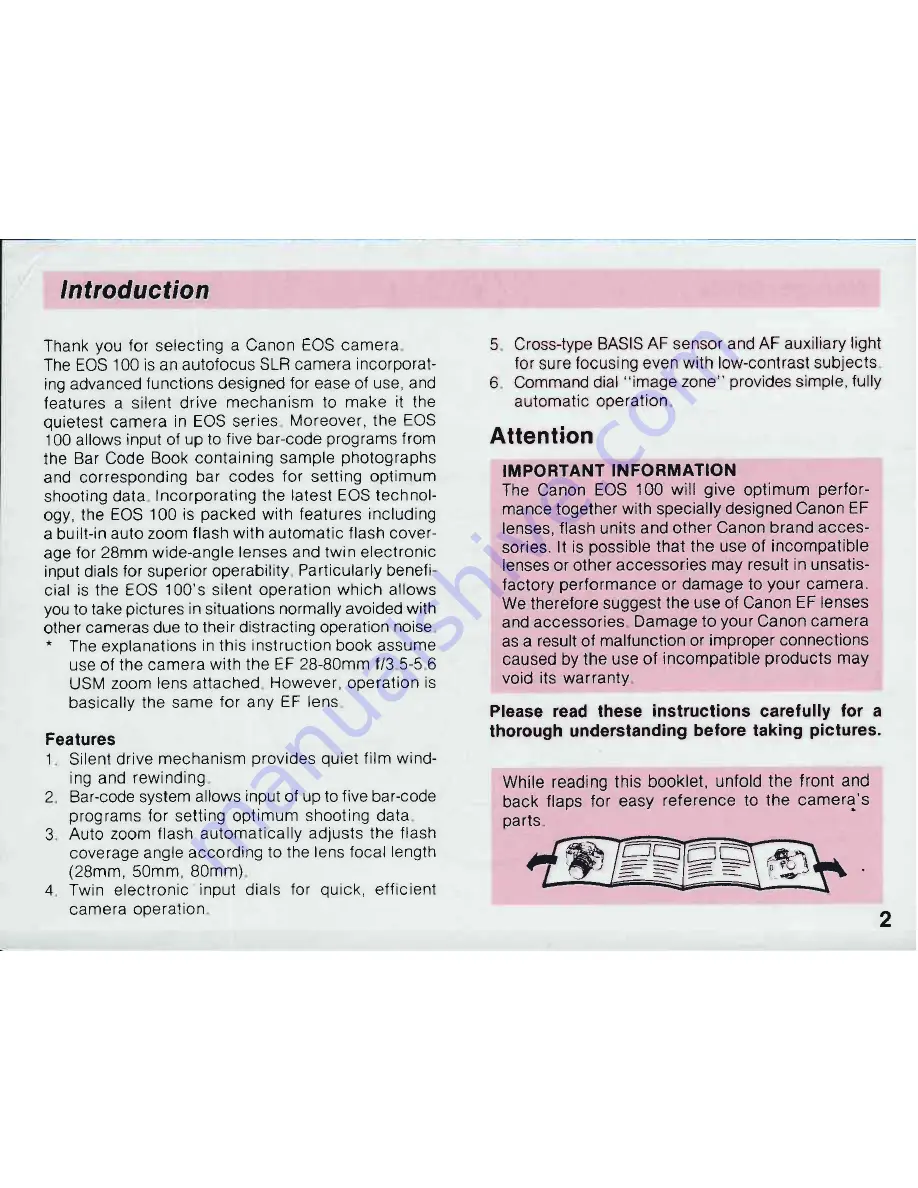 Canon EOS 100 Instructions Manual Download Page 3