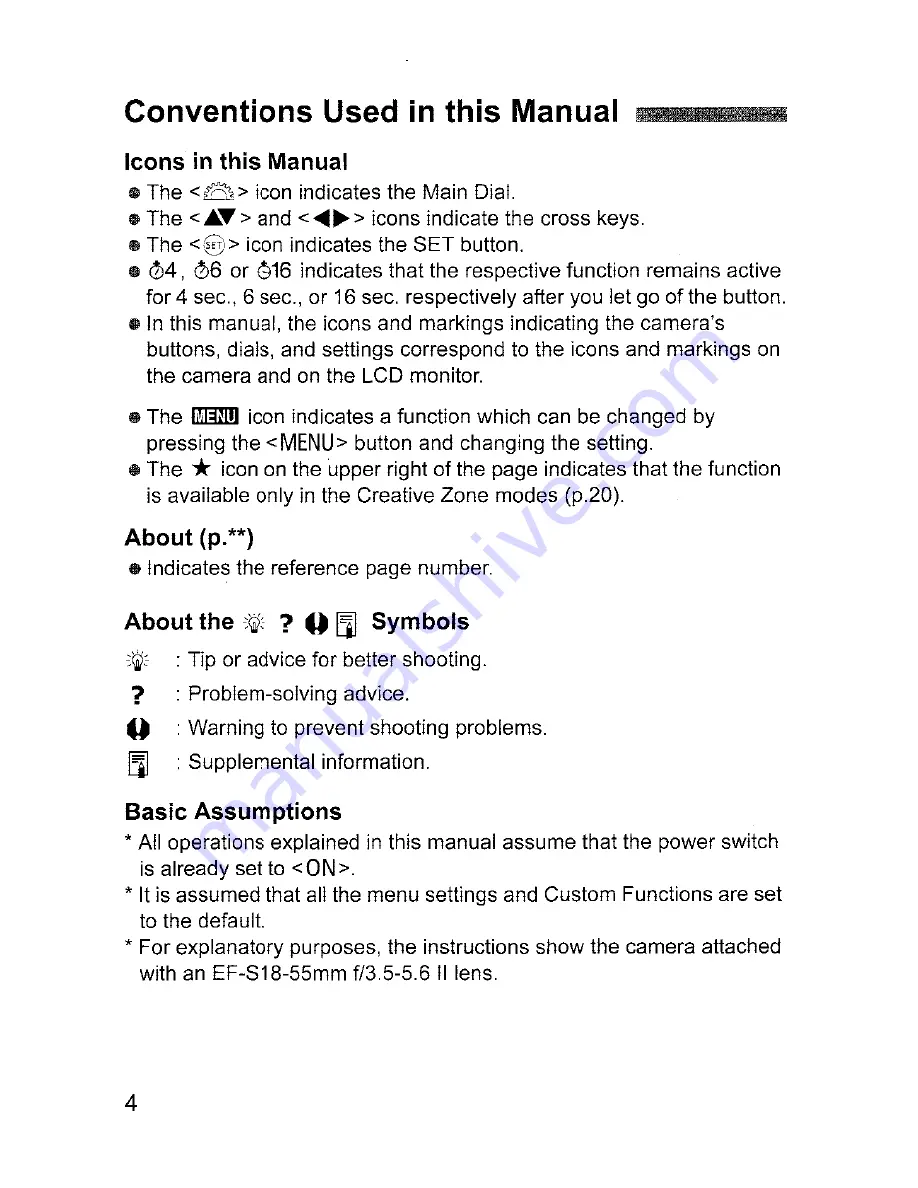 Canon EOS 400D Digital Instruction Manual Download Page 4