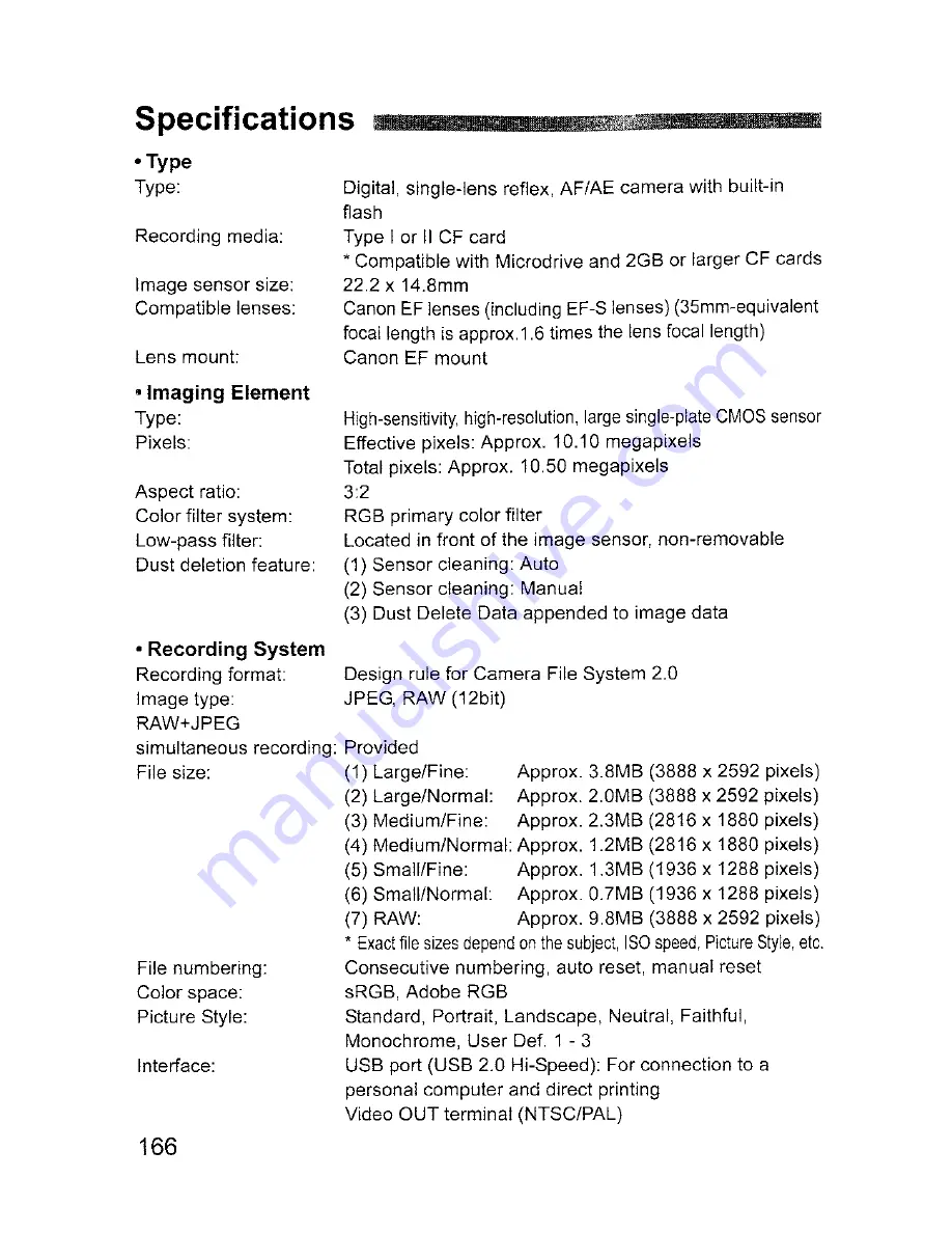 Canon EOS 400D Digital Instruction Manual Download Page 166