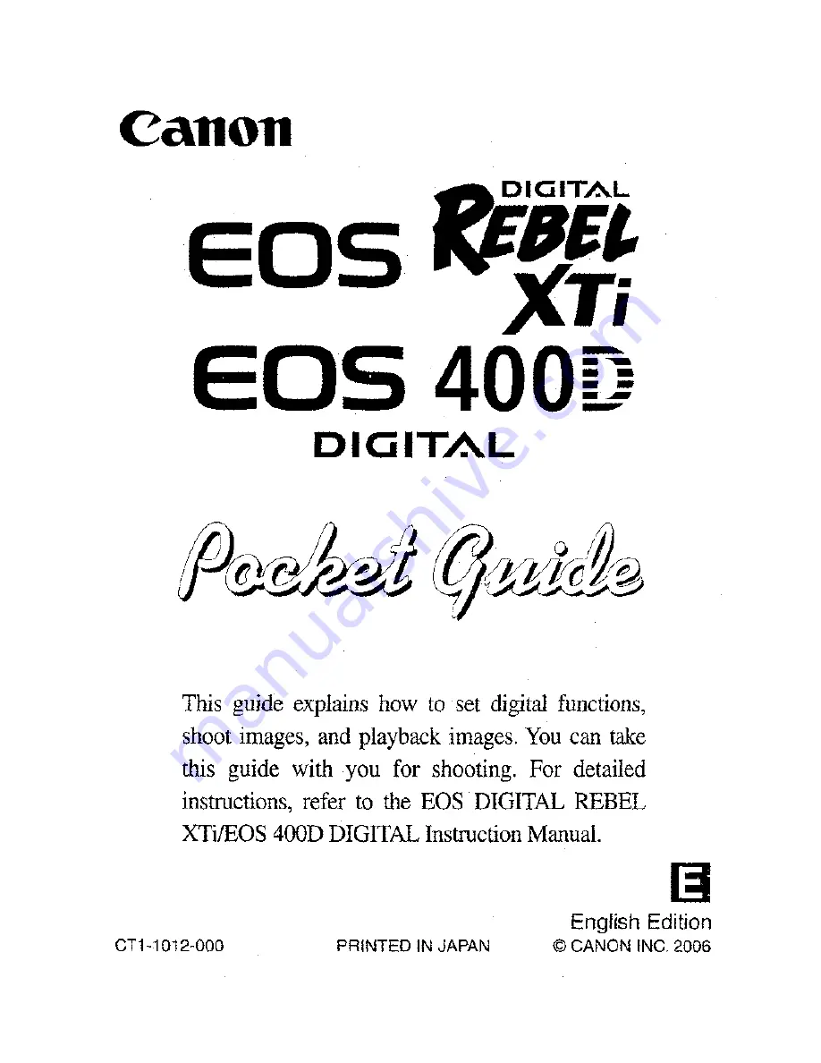 Canon EOS 400D Digital Instruction Manual Download Page 181