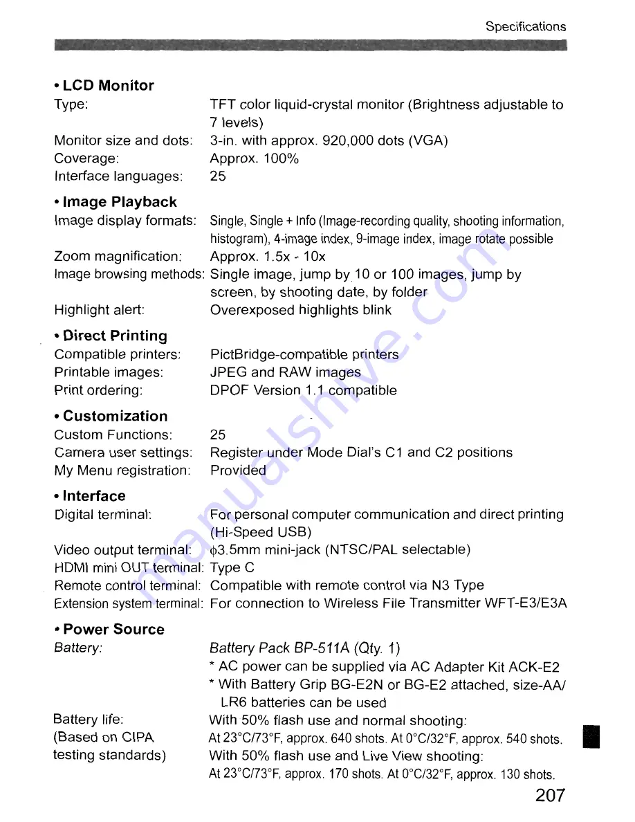 Canon EOS 50D Instruction Manual Download Page 207