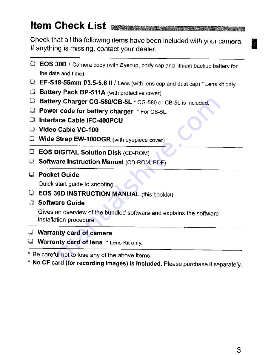 Canon EOS EOS 30D Instruction Manual Download Page 3