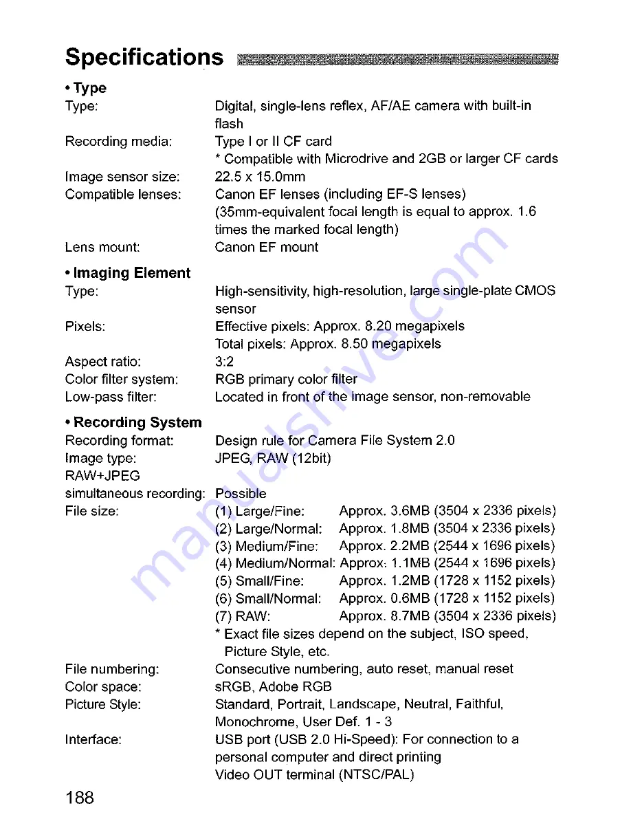 Canon EOS EOS 30D Instruction Manual Download Page 188