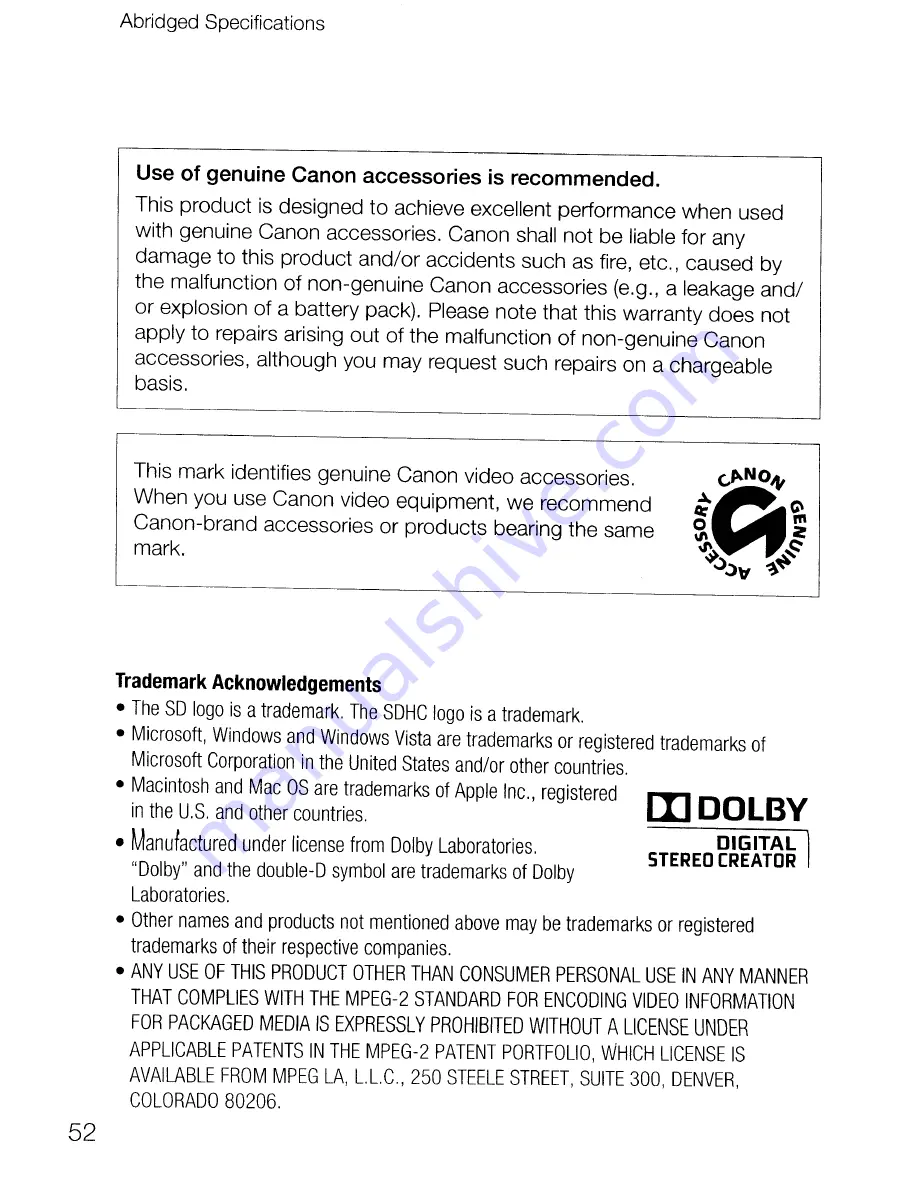 Canon FS20 Quick Manual Download Page 52