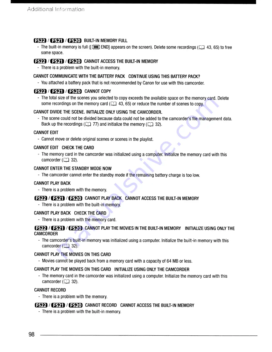 Canon FS20 Quick Manual Download Page 154