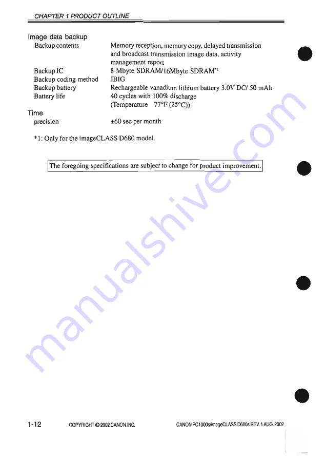 Canon imageCLASS D600s Service Manual Download Page 30