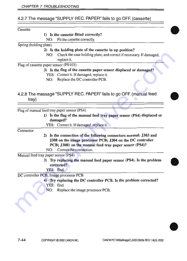 Canon imageCLASS D600s Service Manual Download Page 326