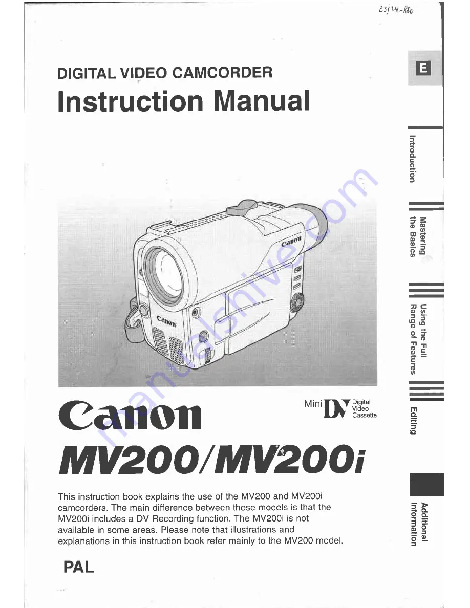 Canon MV 200 Instruction Manual Download Page 1