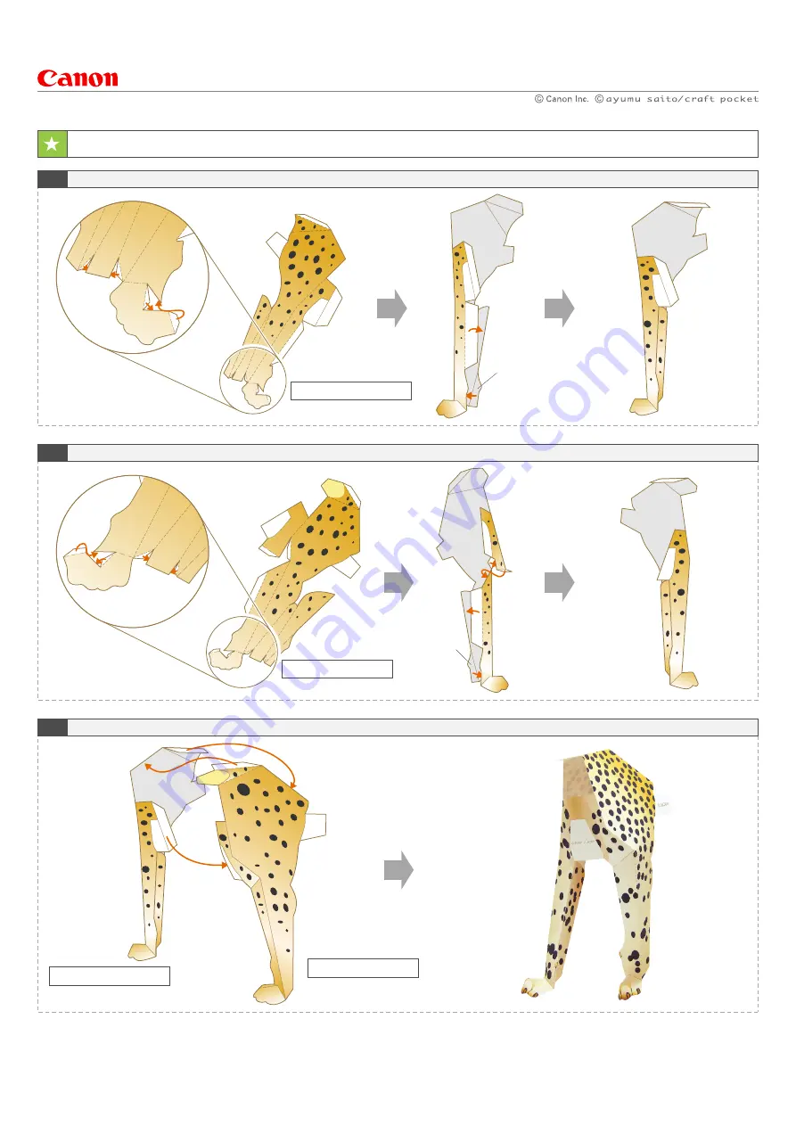 Canon Paper Craft Cheetah Assembly Instructions Manual Download Page 3