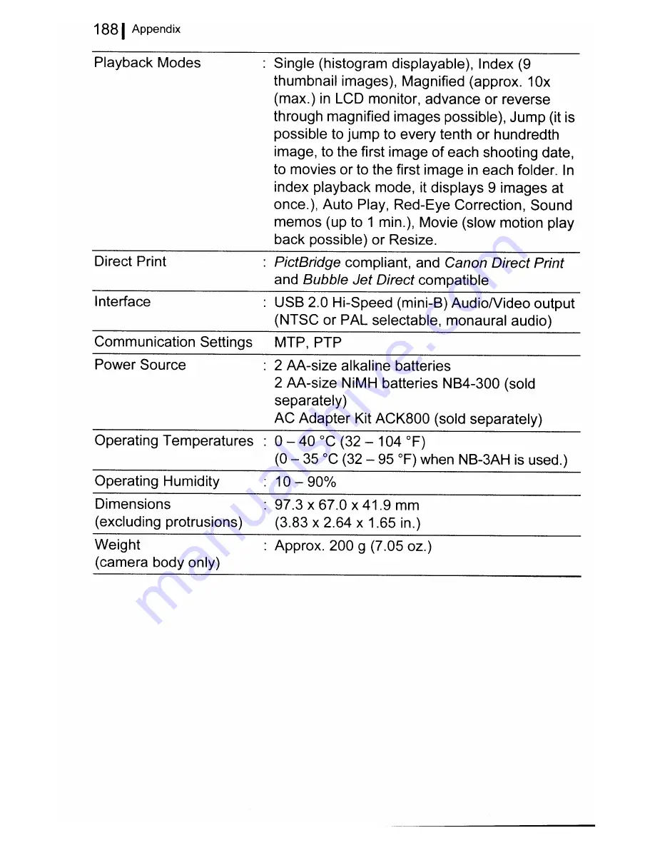 Canon Power Shot A 720 IS User Manual Download Page 190