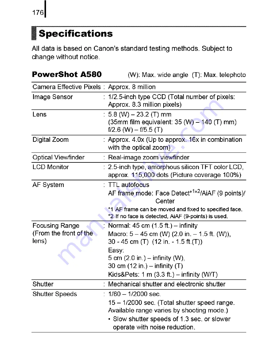 Canon PowerShot A580 User Manual Download Page 178