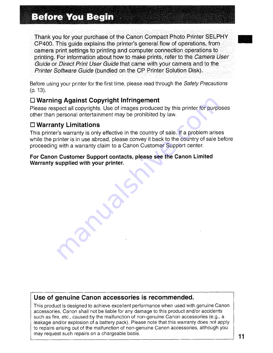 Canon SELPHY CP400 User Manual Download Page 12