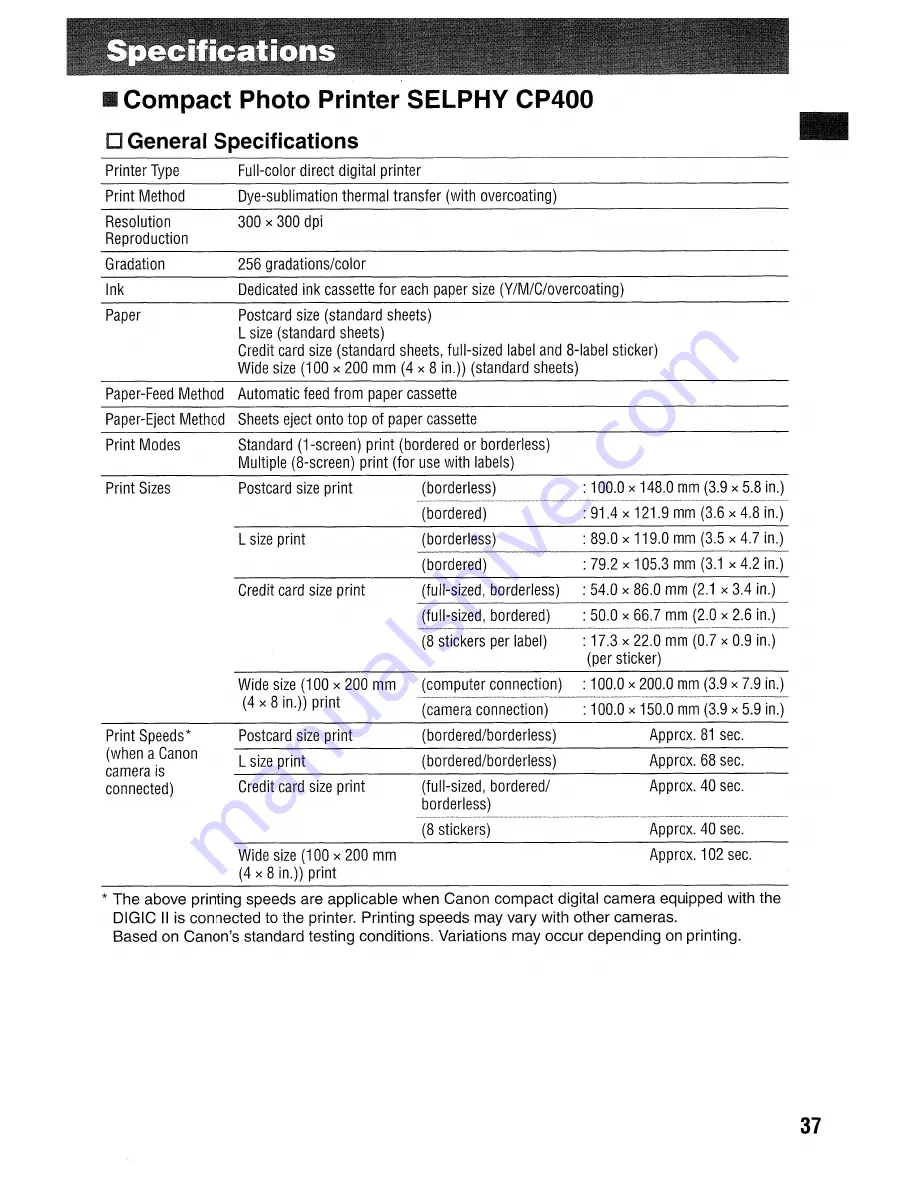 Canon SELPHY CP400 User Manual Download Page 38