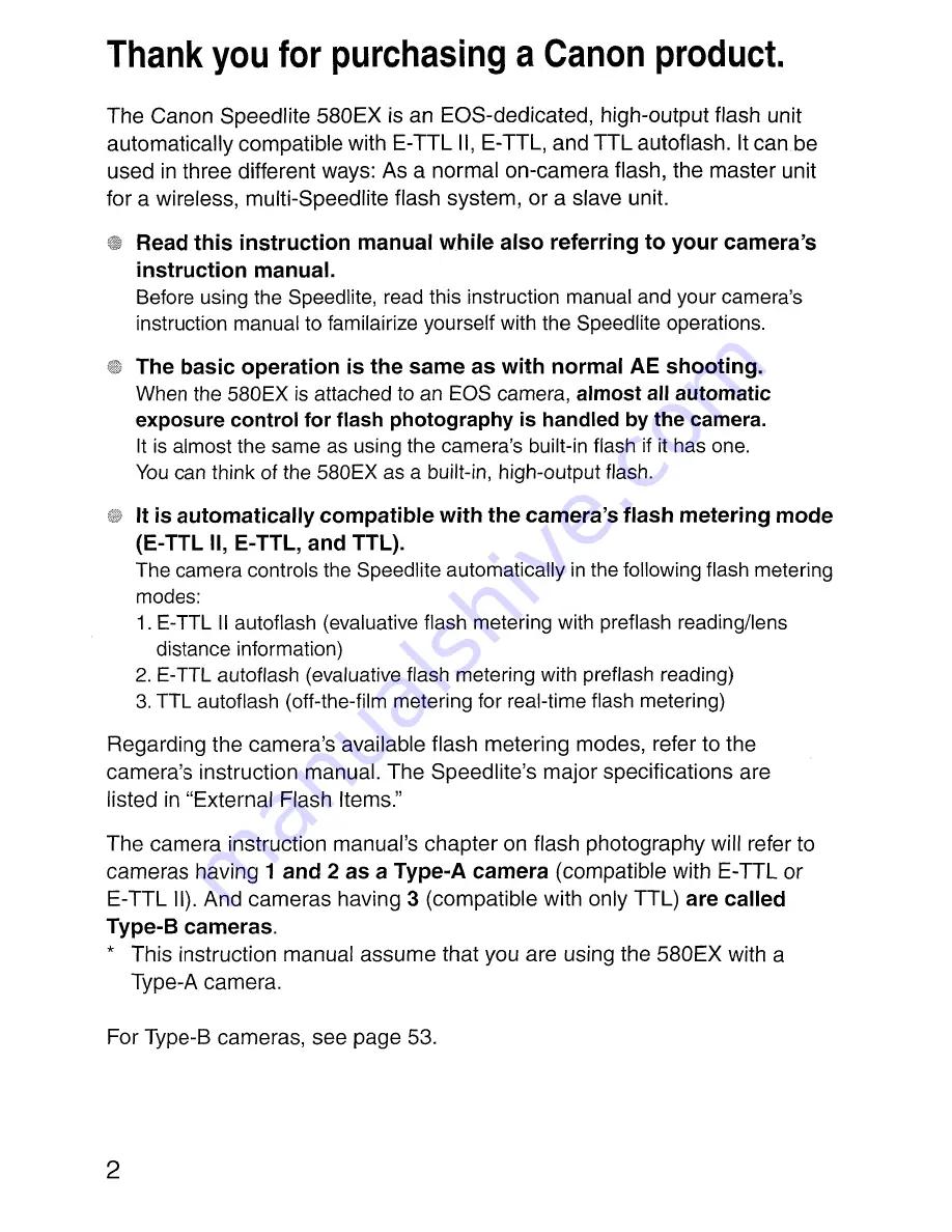 Canon Speedlite 58OEX Instruction Manual Download Page 2