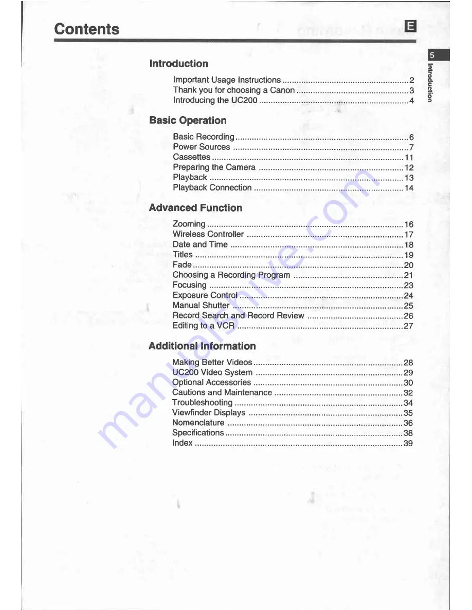 Canon UC 200 Instruction Manual Download Page 5