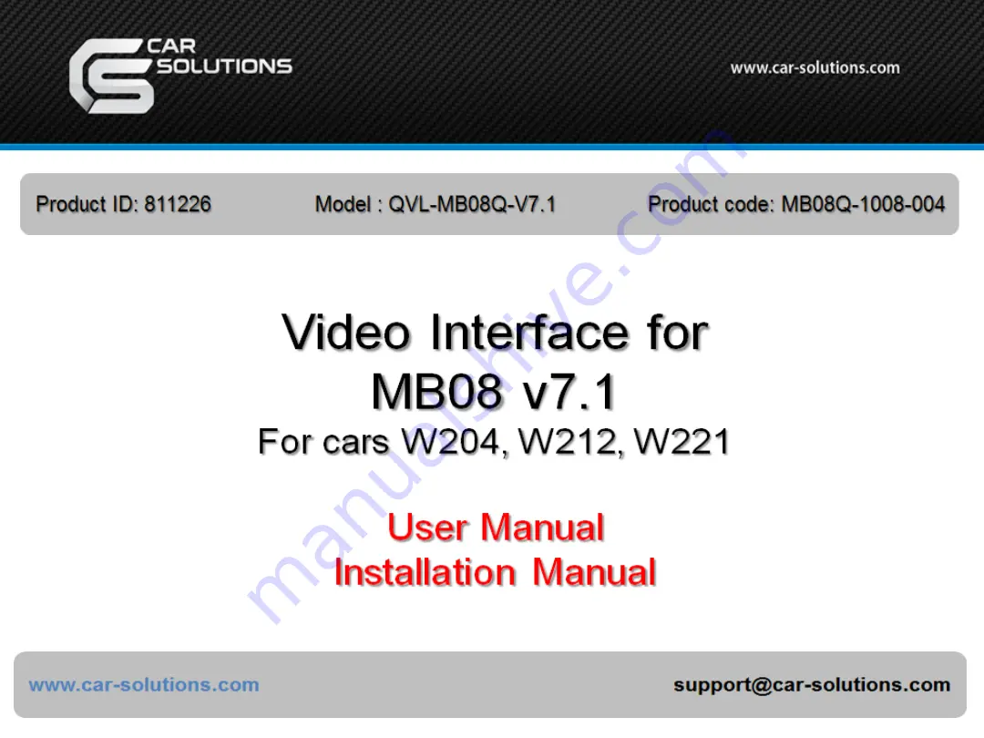 Car Solutions QVL-MB08Q-V7.1 User Manual Download Page 1