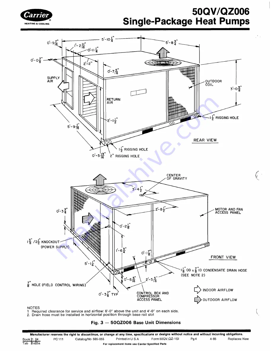 Carrier 50QV/QZ006 Installation, Start-Up And Maintenance Instructions Download Page 4