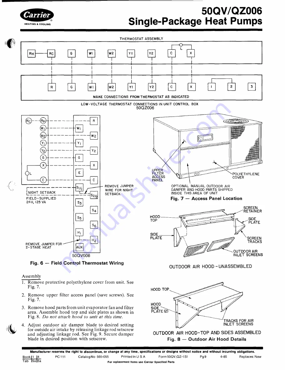 Carrier 50QV/QZ006 Installation, Start-Up And Maintenance Instructions Download Page 9