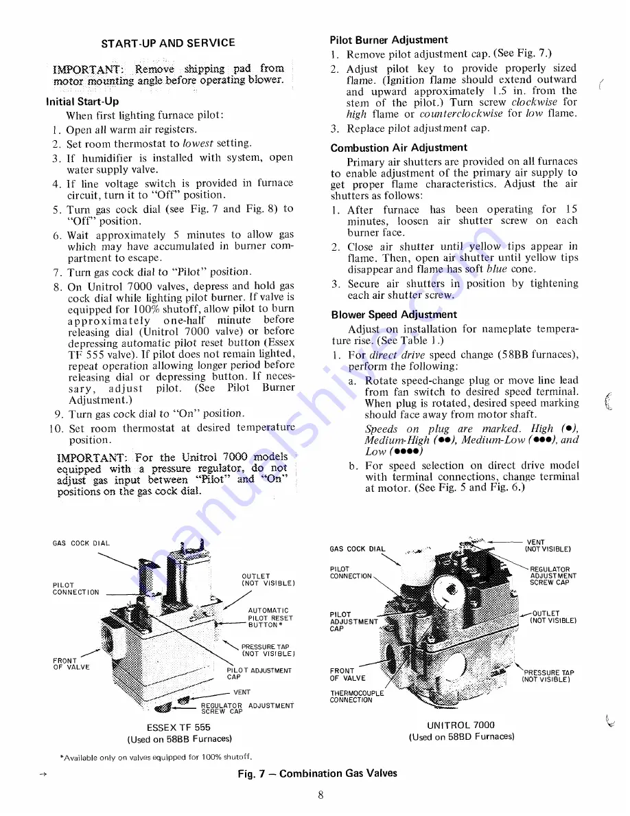 Carrier 58BB Installation, Start-Up And Service Instructions Manual Download Page 8