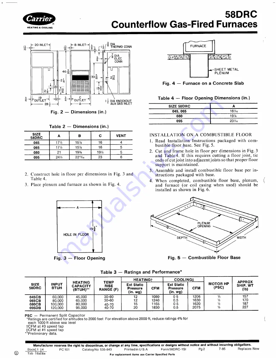 Carrier 58DRC Installation, Start-Up And Service Instructions Manual Download Page 2