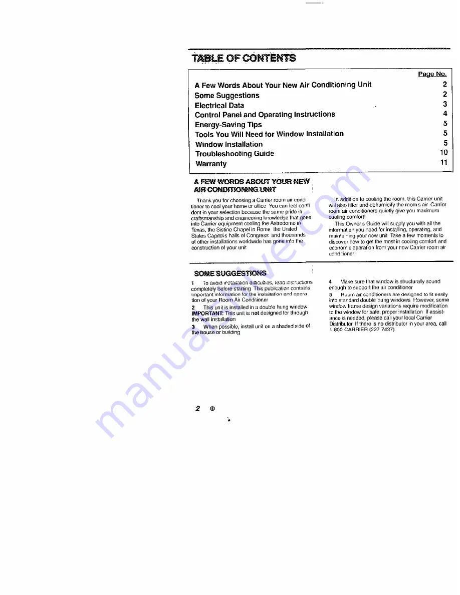 Carrier VisionAire Owner'S Manual Download Page 2