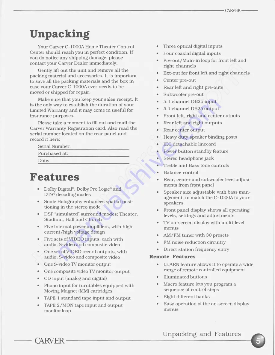 Carver C-1000A Owner'S Manual Download Page 6