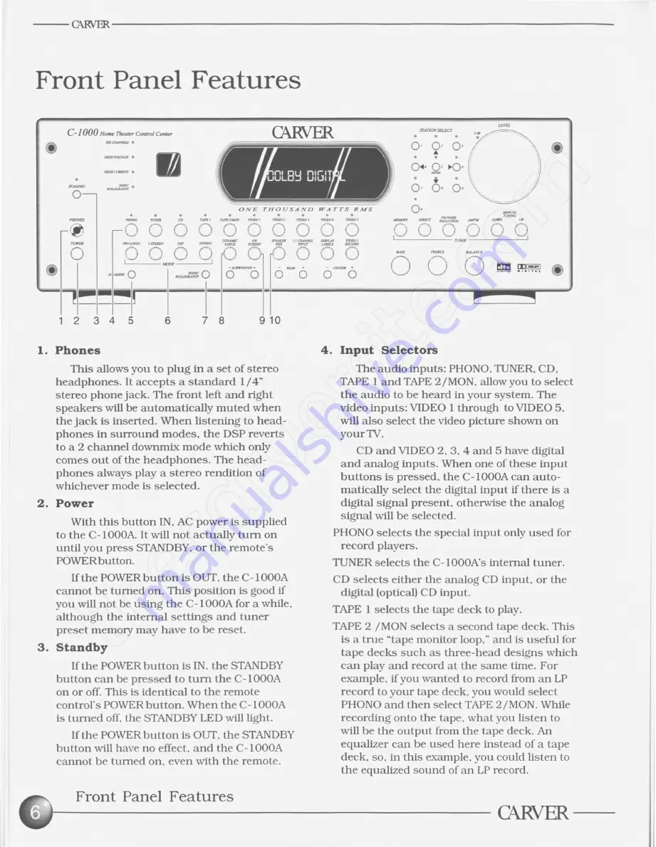 Carver C-1000A Owner'S Manual Download Page 7